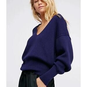 Free People Allure Knit Sweater Slouchy Boho Ribbed Size M Casual Chic Pullover